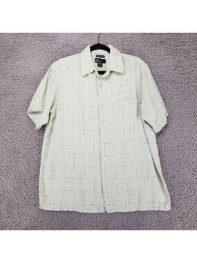 Marc Edwards Shirt Mens Large Green Linen Blend Short Sleeve Button Up Collared
